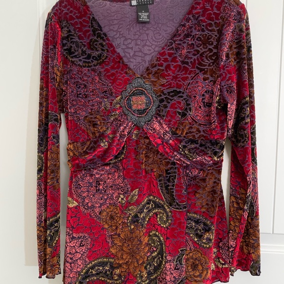 CAROLE LITTLE boho velour paisley multi beaded tunic top S - Picture 1 of 9